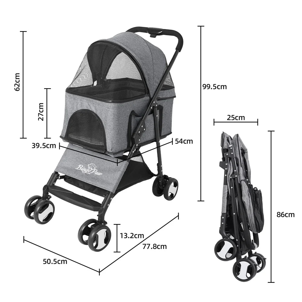 Foldable Pet Stroller With 360 Degree Wheels And Rain Cover