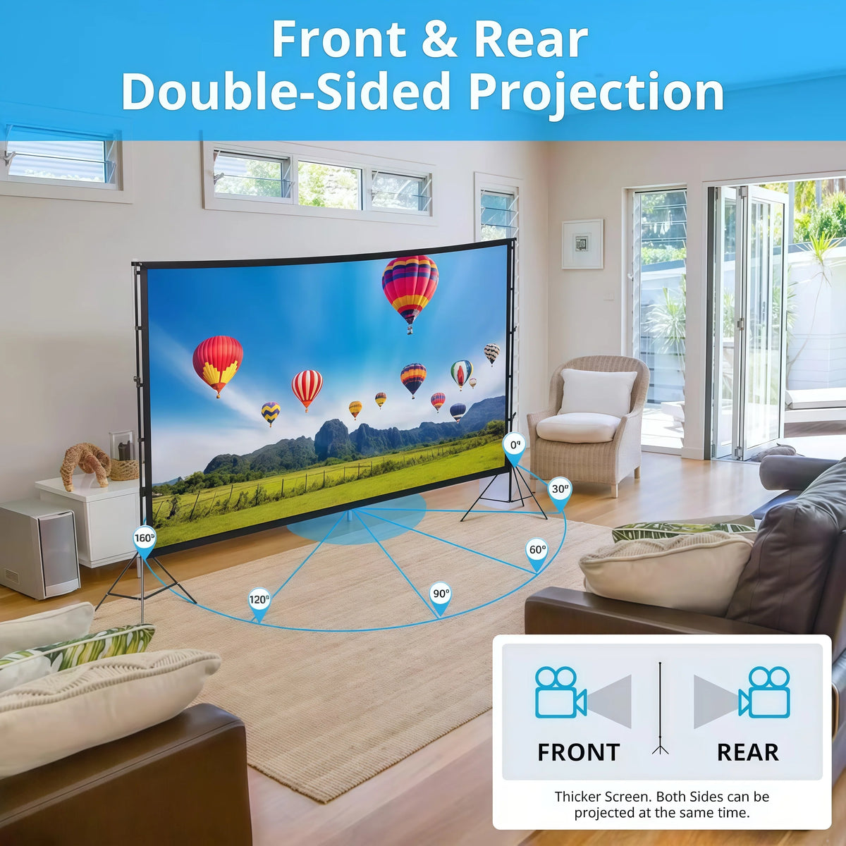 XBJ Portable Projector Screen With Durable Tripod Stand For Outdoors