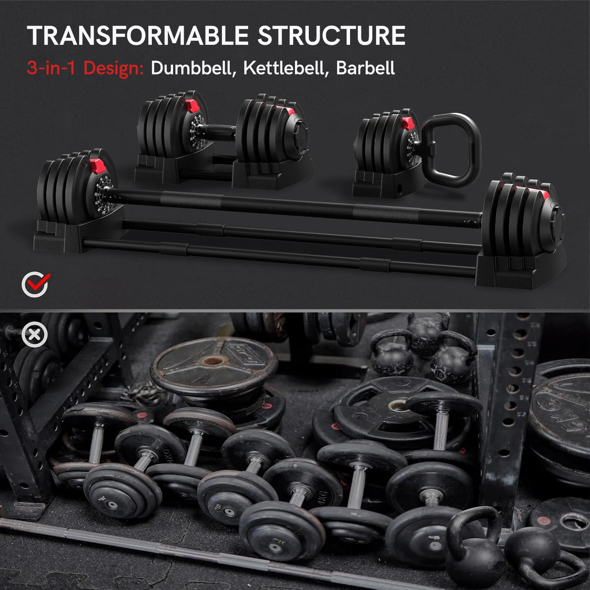 AIRHOT Adjustable Dumbbell Set With Barbell And Kettlebell