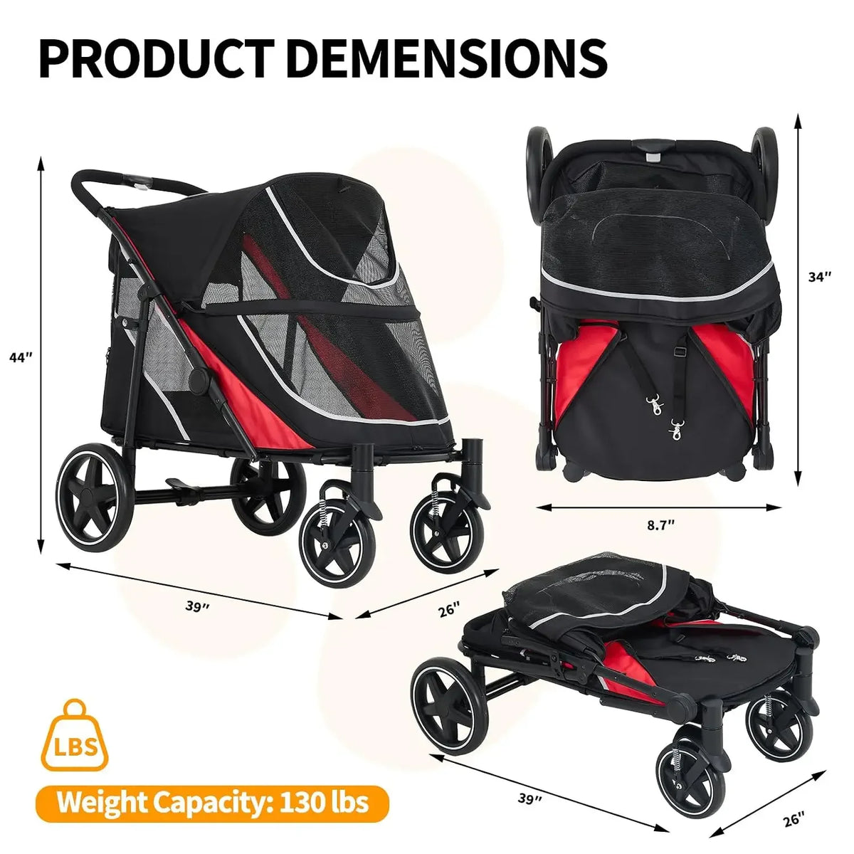 Garvee Foldable Pet Stroller With Mesh Ventilation And Removable Bed
