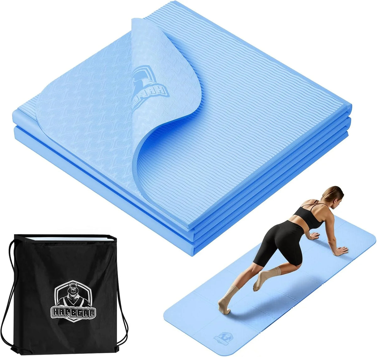 HAPBEAR Foldable TPE Yoga Mat Non Slip Portable Travel Fitness