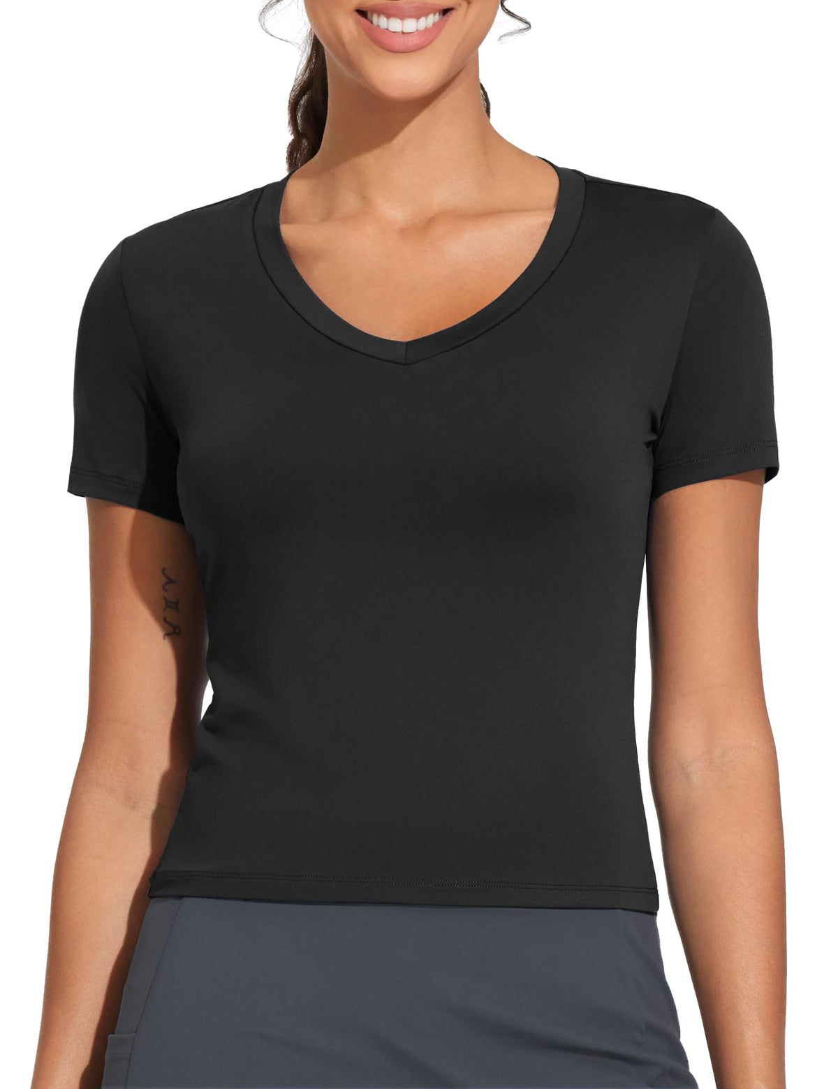 THE GYM PEOPLE Women's V-Neck Crop Workout Yoga Tee