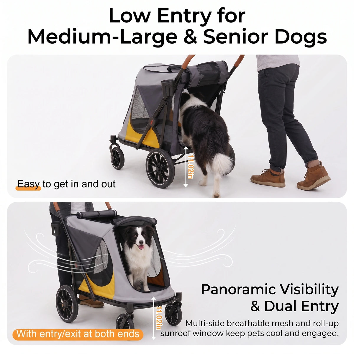 BingoPaw Foldable Dog Stroller with Dual Entry and Shock Absorption