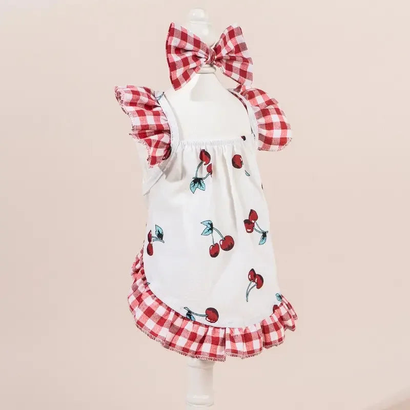 Printed Pet Princess Dress With Bow And Elastic Mesh Design