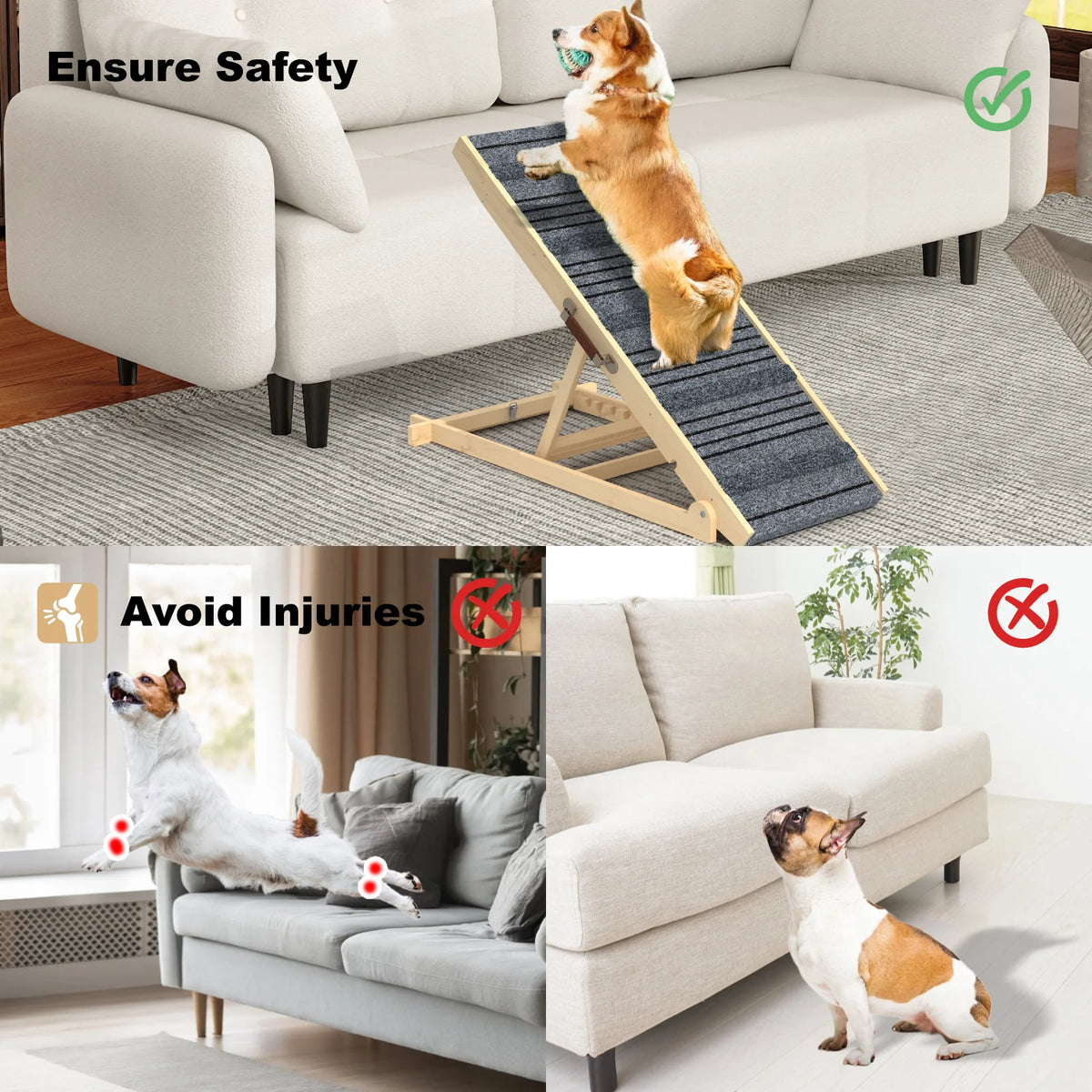 EVOKEDEN Adjustable Wood Folding Pet Ramp For Beds And Furniture