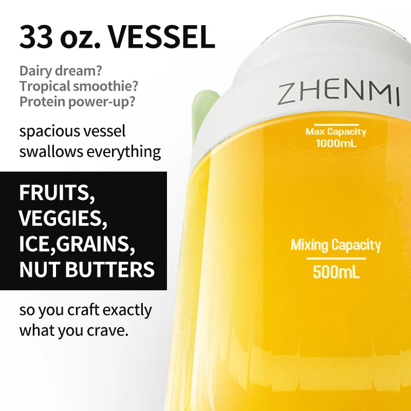 Zhenmi Cordless Blender For Smoothies And Shakes USB Rechargeable