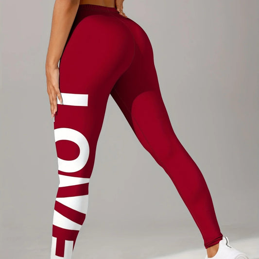 Women's High Waist LOVE Print Stretch Yoga Leggings for Workouts