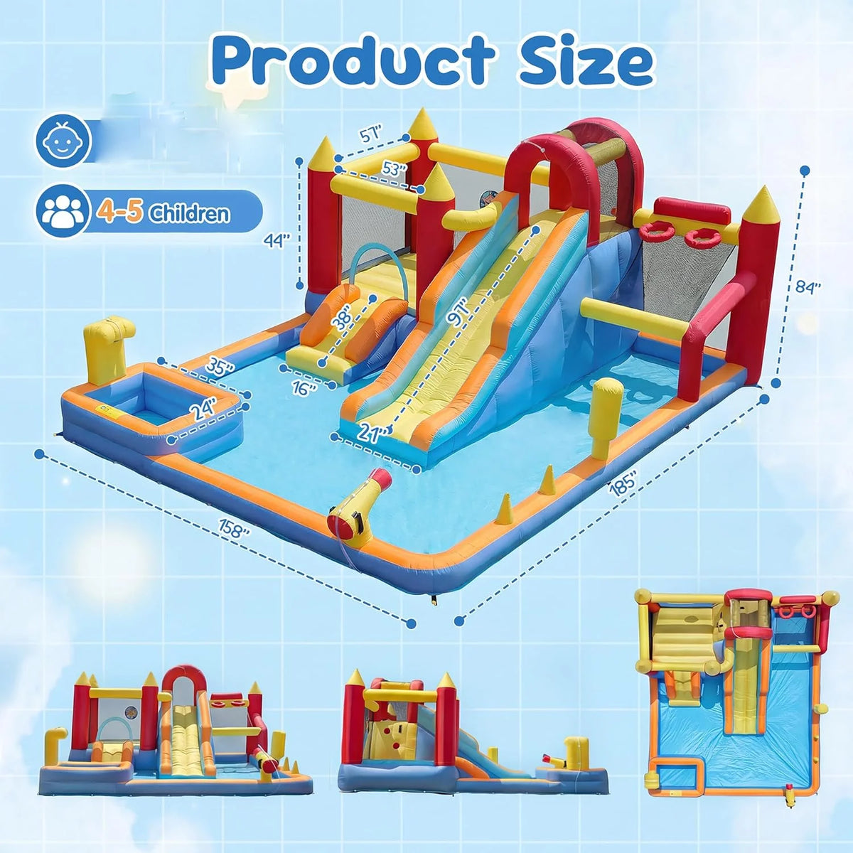 Heavy Duty Inflatable Kids Jump Slide Bouncer With Blower Included