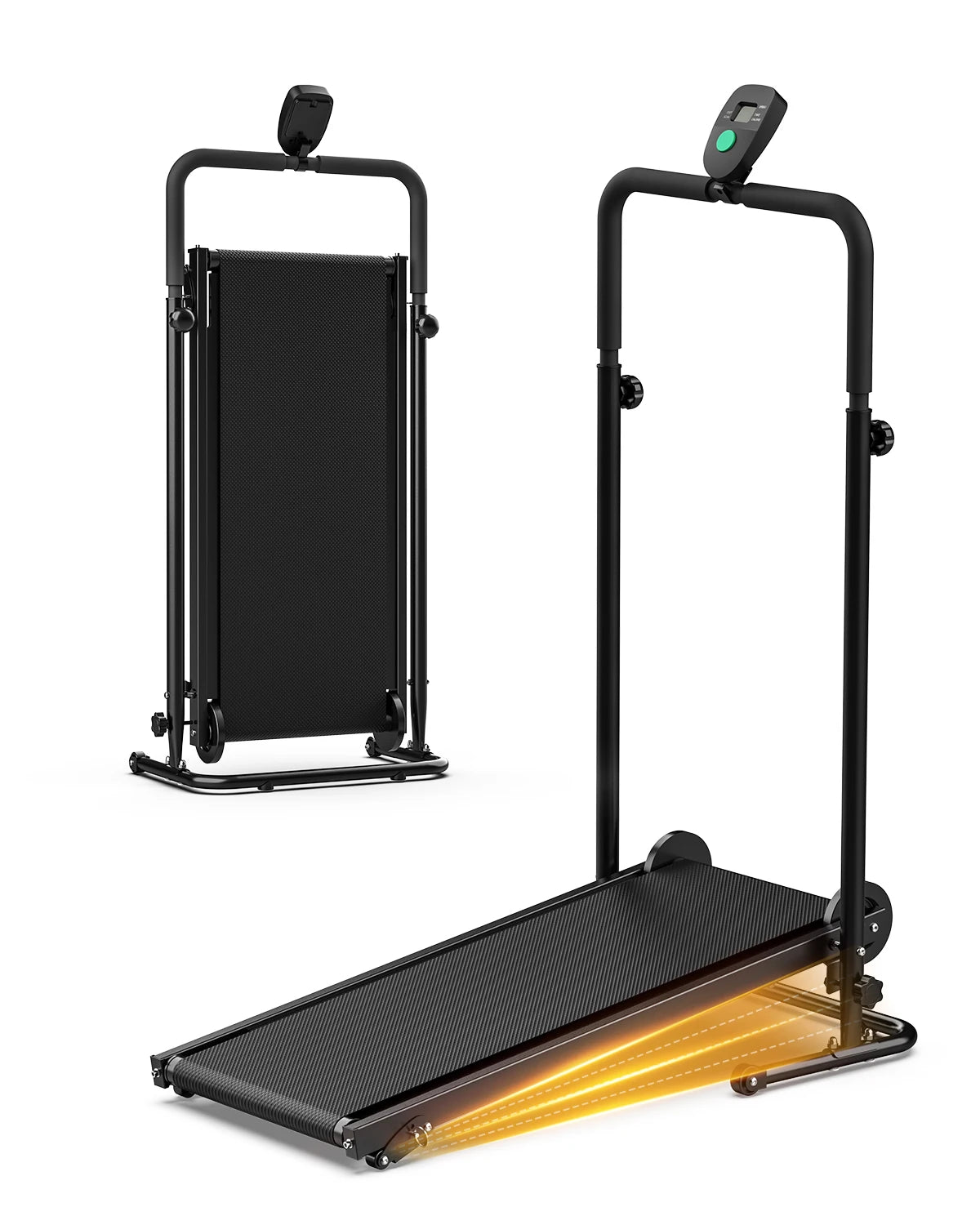 AKLUER Motorless Treadmill With Dual Flywheel Fixed Incline LCD Monitor