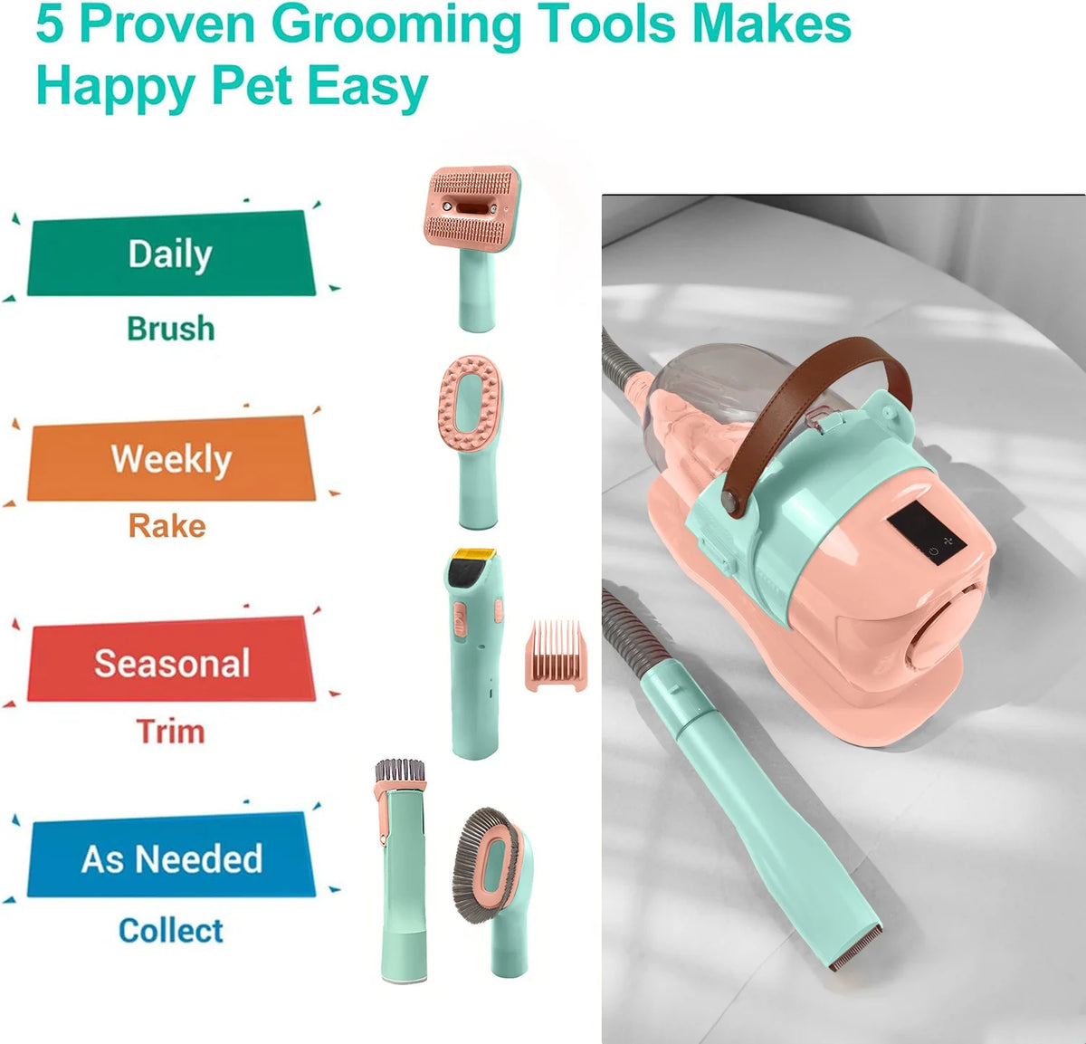 Pet Grooming Vacuum Kit With Clipper For Dogs And Cats