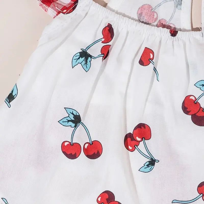 Printed Pet Princess Dress With Bow And Elastic Mesh Design