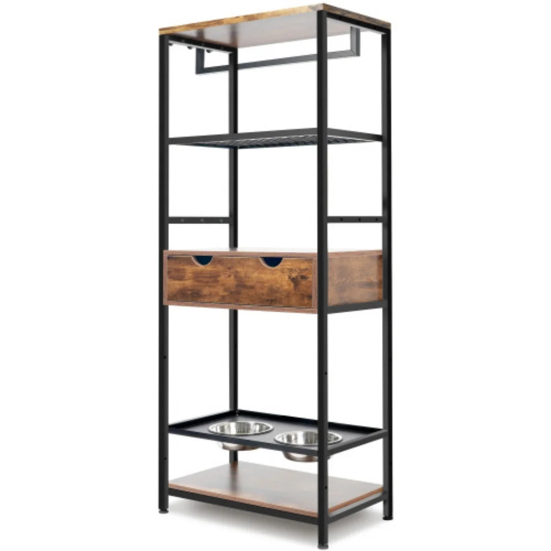 Adjustable Elevated Dog Feeding Station With Storage And Bowls