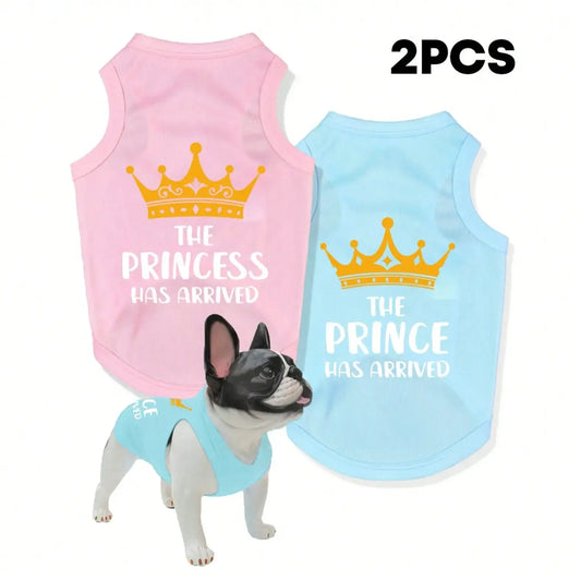 Prince And Princess Pet Vest Set With Crown Slogan Apparel