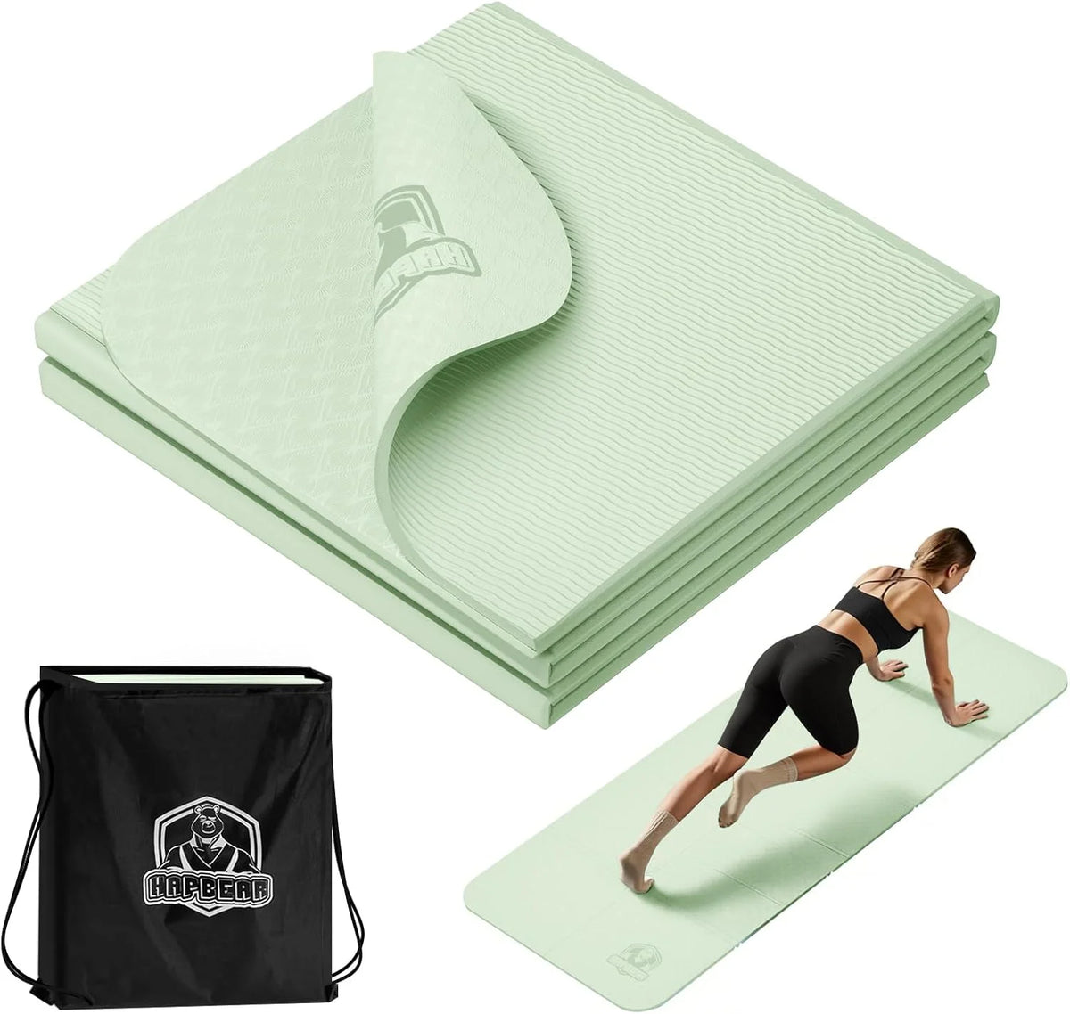 HAPBEAR Foldable TPE Yoga Mat Non Slip Portable Travel Fitness