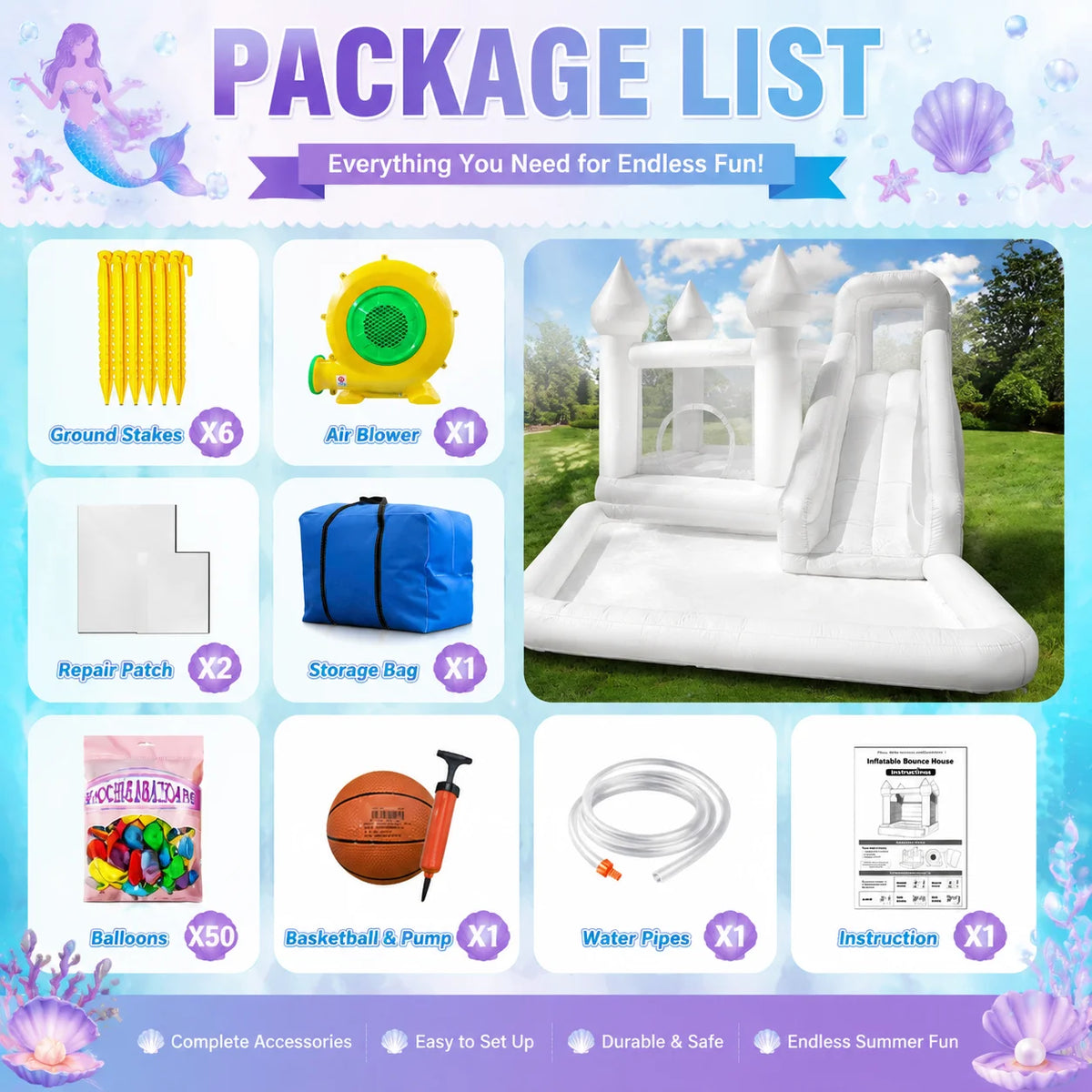 Vancen Spire Top Inflatable Bounce House With Slide Play Zone