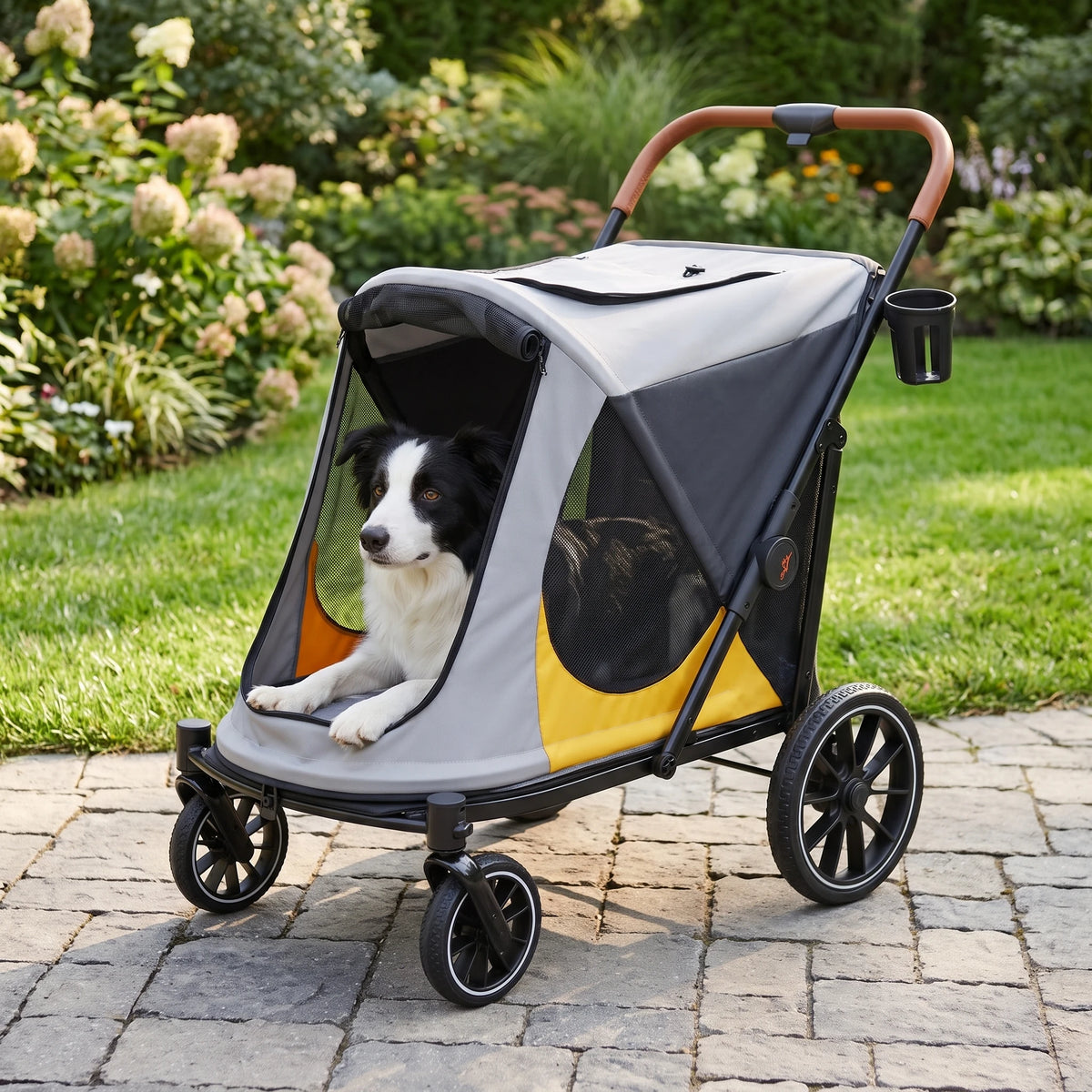 BingoPaw Foldable Dog Stroller with Dual Entry and Shock Absorption