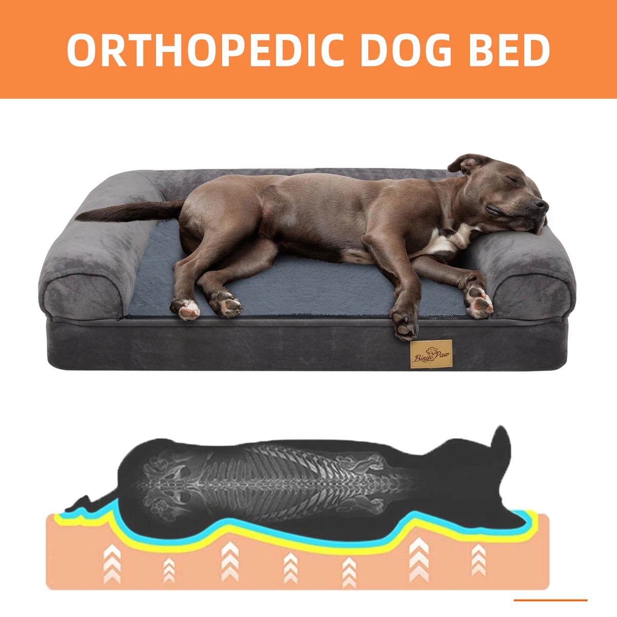 Bingopaw Orthopedic Waterproof Dog Bed With Supportive Sides