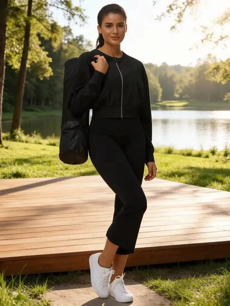 THE GYM PEOPLE Women's Cropped Full Zip Ribbed Workout Jacket