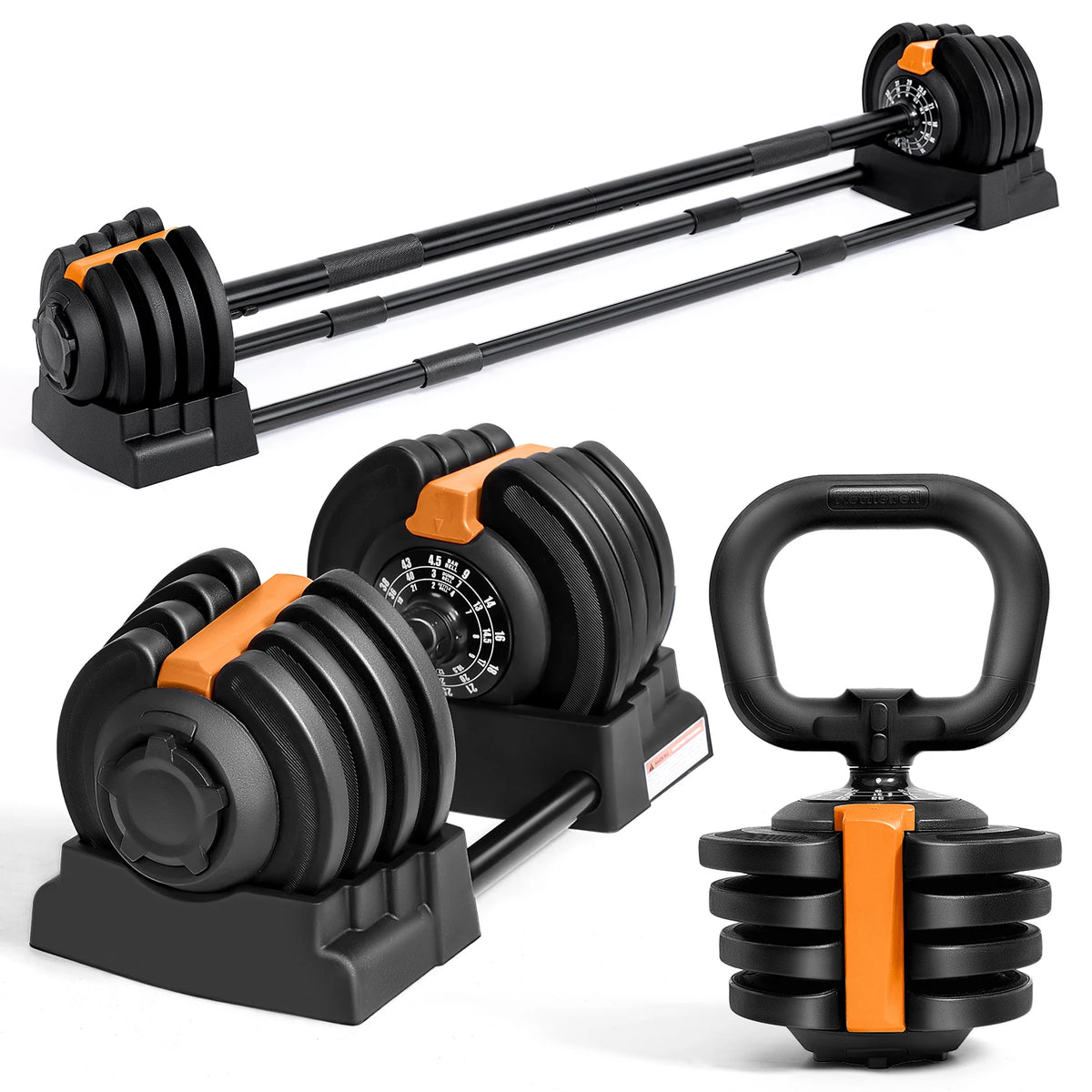 AIRHOT Adjustable Dumbbell Set With Barbell And Kettlebell