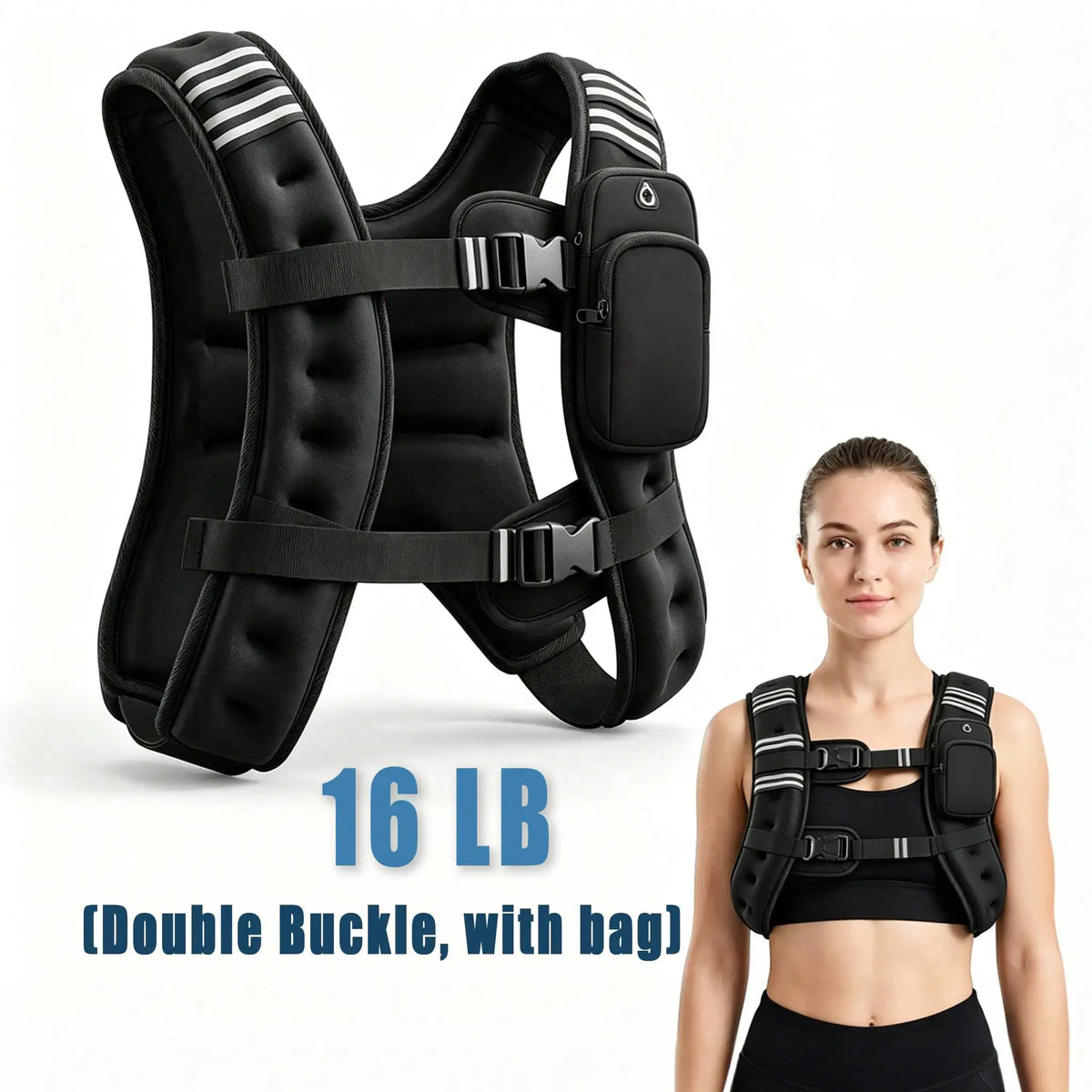 Weighted Training Vest With Buckles, Phone Pocket And Reflective Stripe