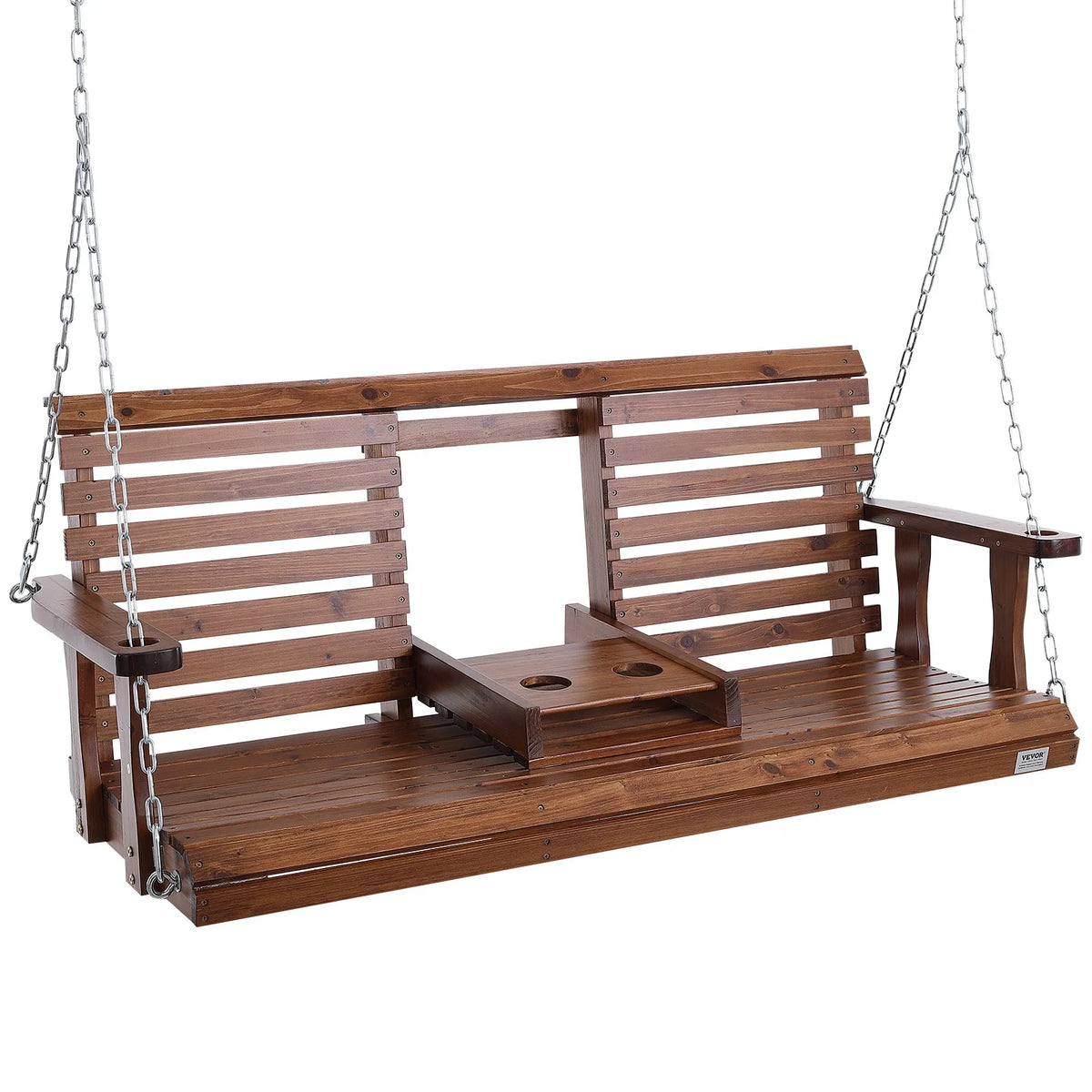 SucceBuy Cedar Wood Outdoor Porch Swing Bench With Steel Chains
