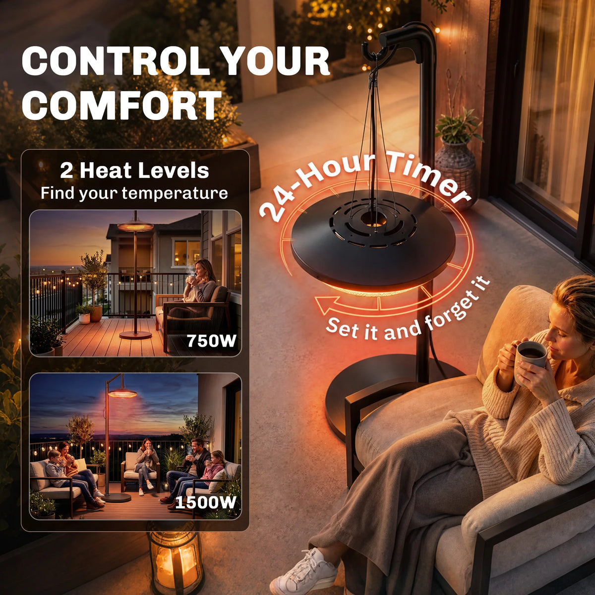 Outsunny Electric Hanging Patio Heater With Integrated LED Lighting