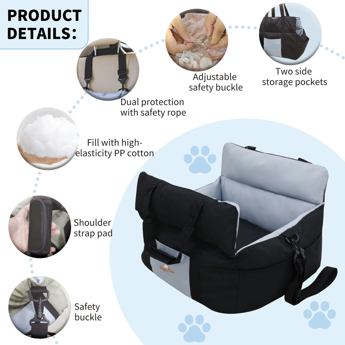 BORWART Portable Dog Car Seat Booster Travel Carrier