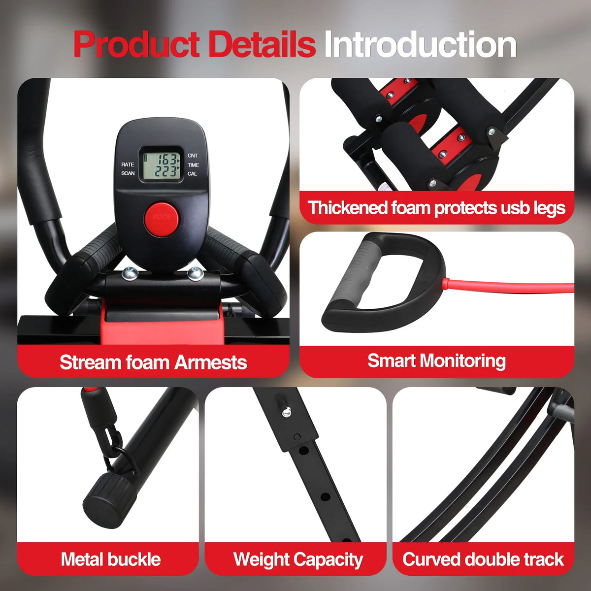 Foldable Adjustable Abdominal Trainer With Resistance Bands And LCD Display