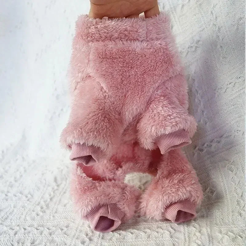 Warm Fleece Dog Jumpsuit With Pull Ring Pet Apparel