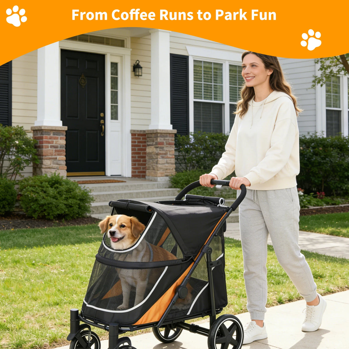 Foldable Pet Stroller for Large Dogs and Two Small Dogs