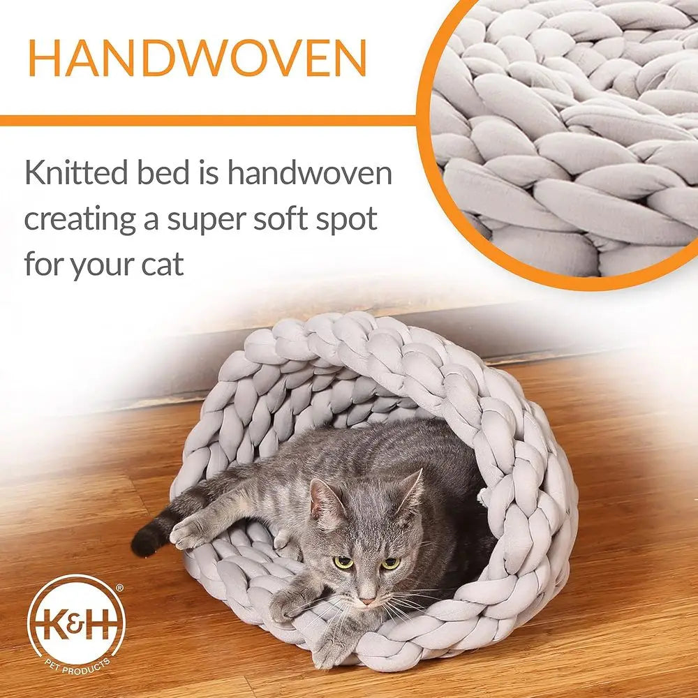 Handwoven Knitted Round Cat Bed For Cozy Indoor Rest