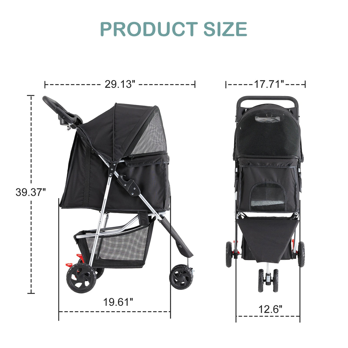 DUMOS Three Wheel Foldable Pet Stroller for Dogs and Cats