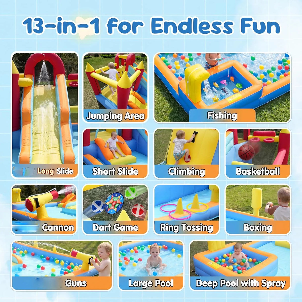 Heavy Duty Inflatable Kids Jump Slide Bouncer With Blower Included