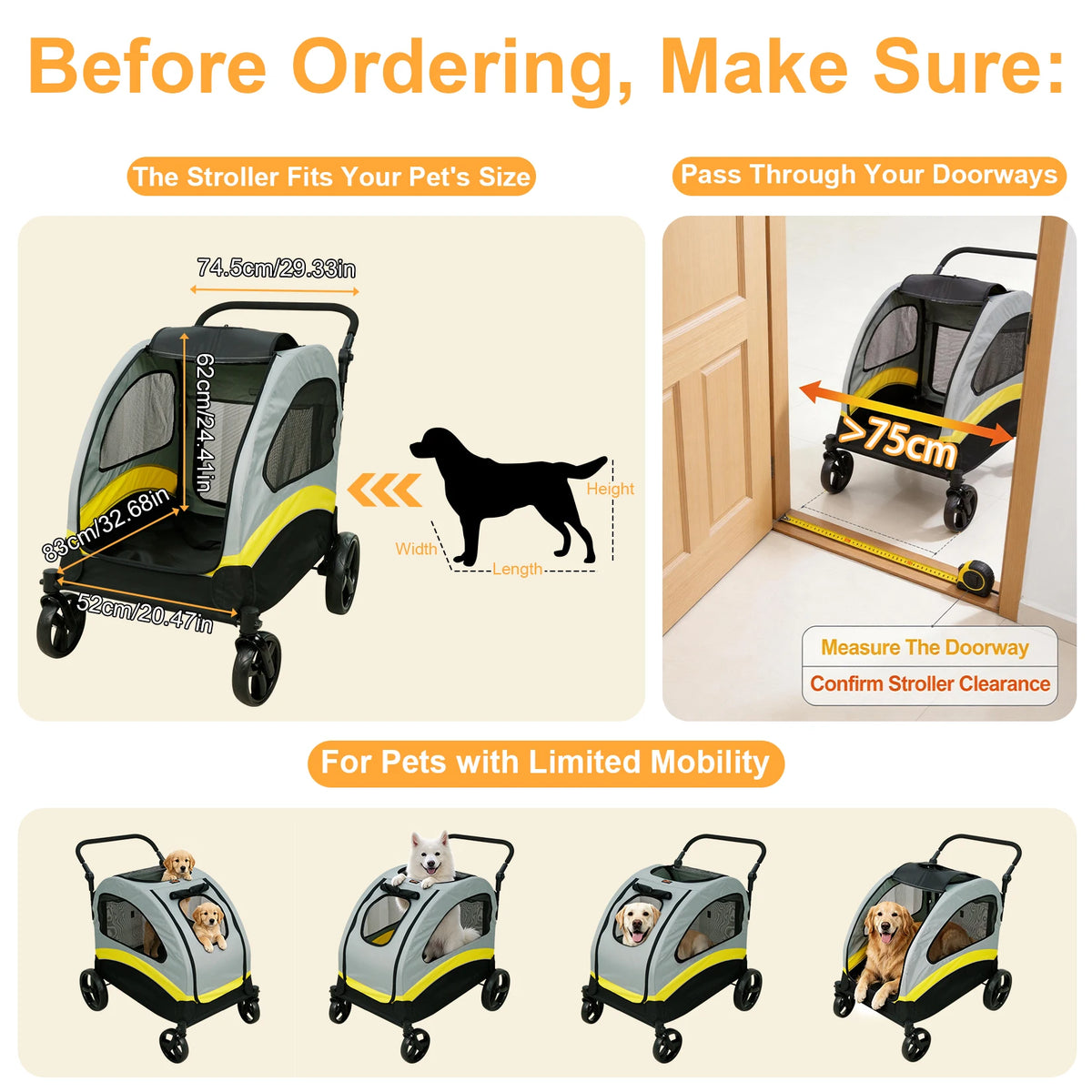 Foldable Dog Stroller Pram With Four Wheels For Travel