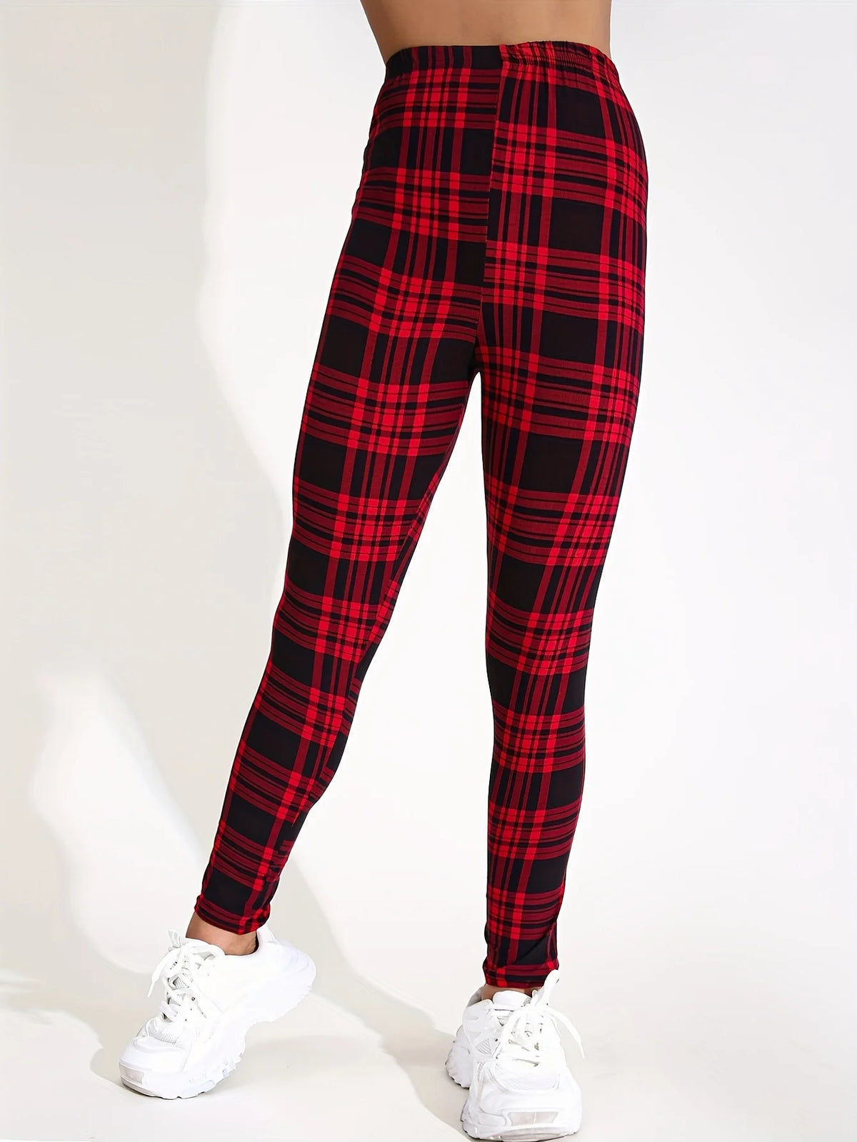 Women's High Waist Plaid Print Yoga Leggings With Utility Pockets