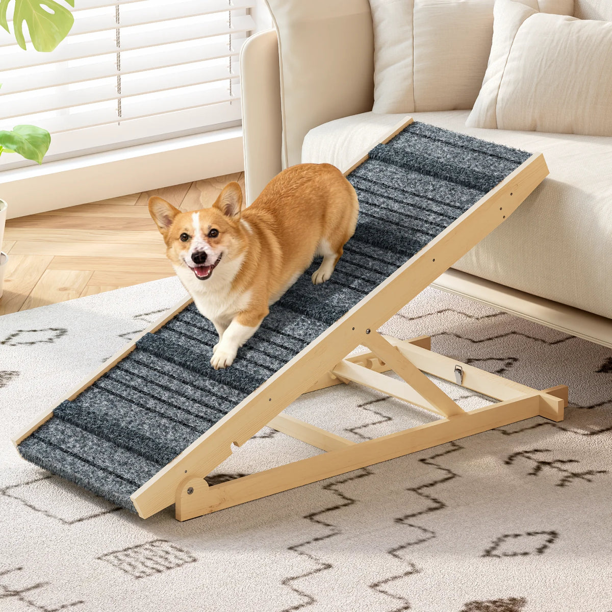 EVOKEDEN Adjustable Wood Folding Pet Ramp For Beds And Furniture