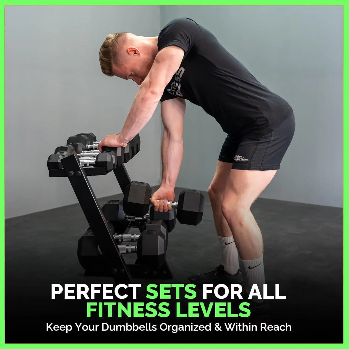 Home Gym Rubber Encased Hex Dumbbell Set With Storage Rack
