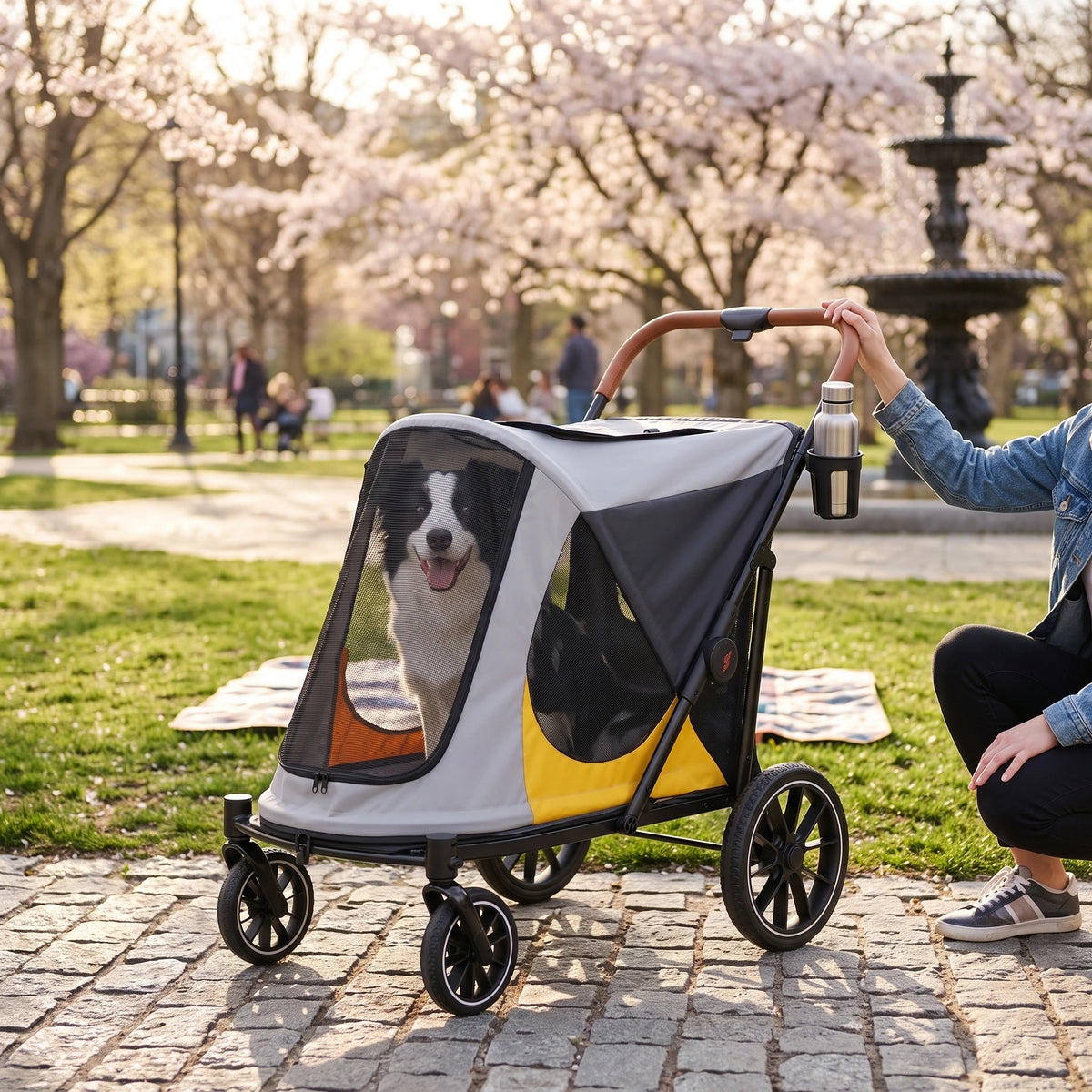 BingoPaw Foldable Dog Stroller with Dual Entry and Shock Absorption