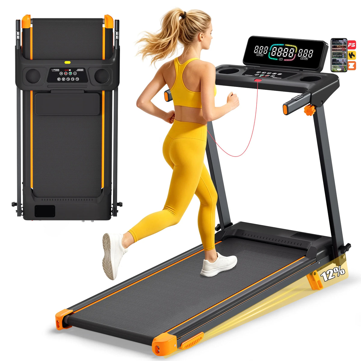 Foldable Walking Pad Treadmill With Adjustable Incline And HIIT Modes
