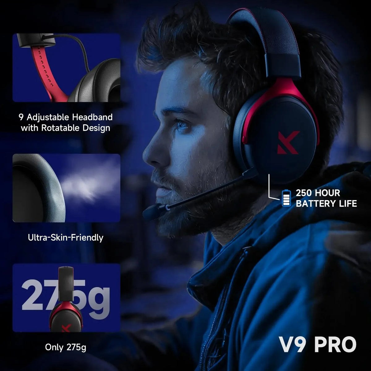 MCHOSE V9 Pro Wireless Gaming Headset 7.1 Surround Noise Canceling
