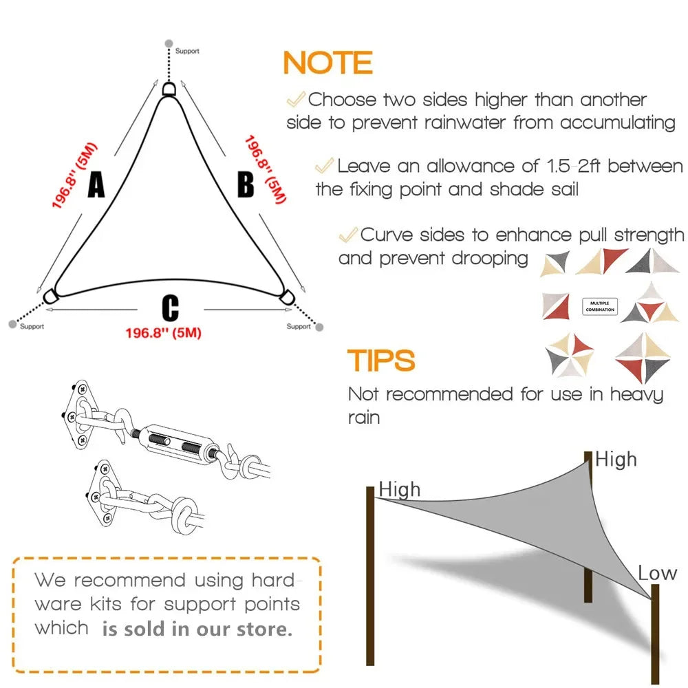 Waterproof Outdoor Triangle Shade Sail Canopy for Patio and Garden