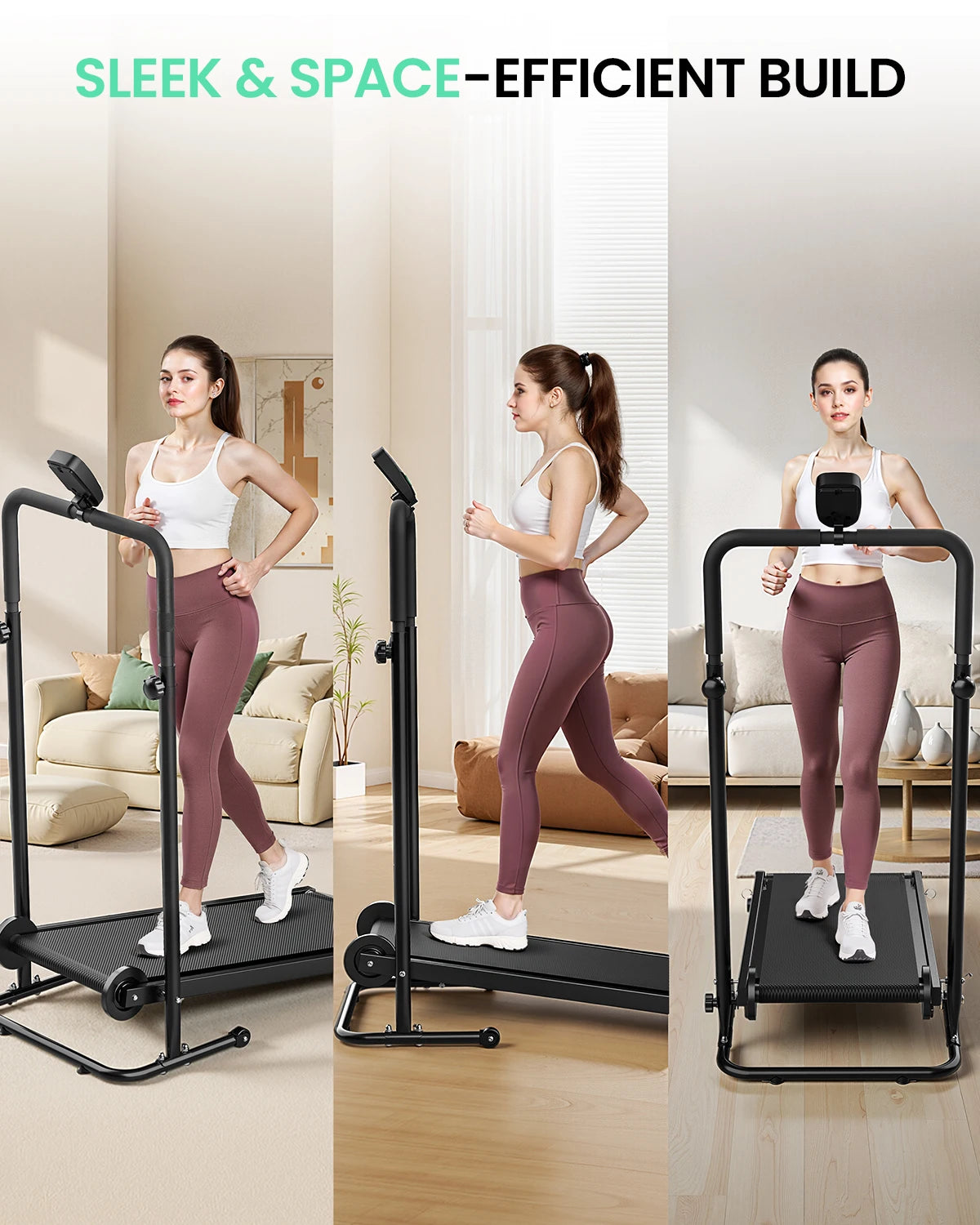 AKLUER Motorless Treadmill With Dual Flywheel Fixed Incline LCD Monitor