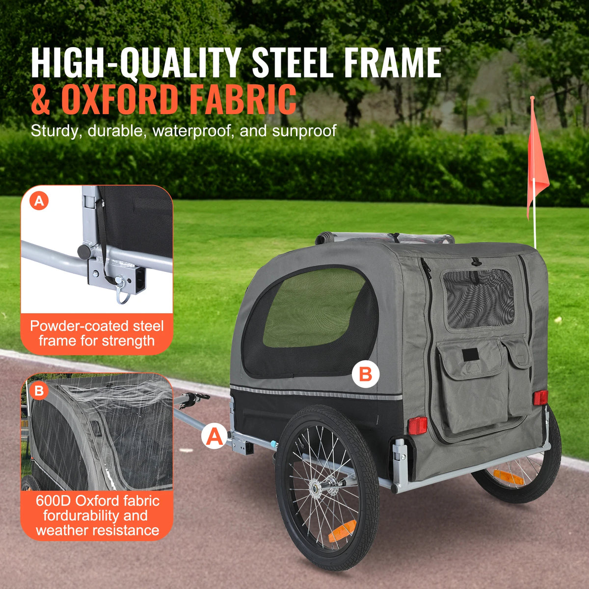 SucceBuy Collapsible Dog Bike Trailer Pet Carrier with Wheels
