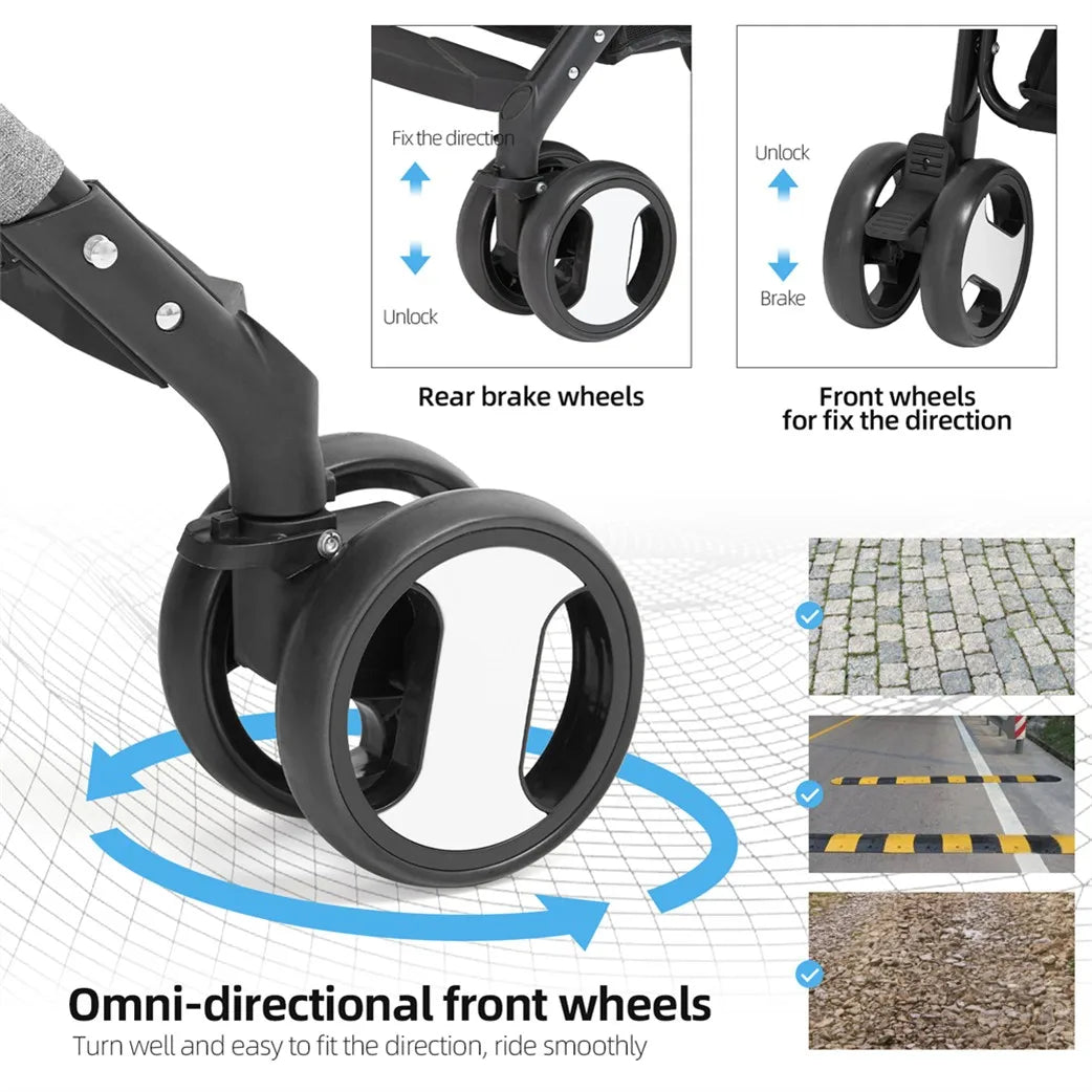 Foldable Pet Stroller With 360 Degree Wheels And Rain Cover