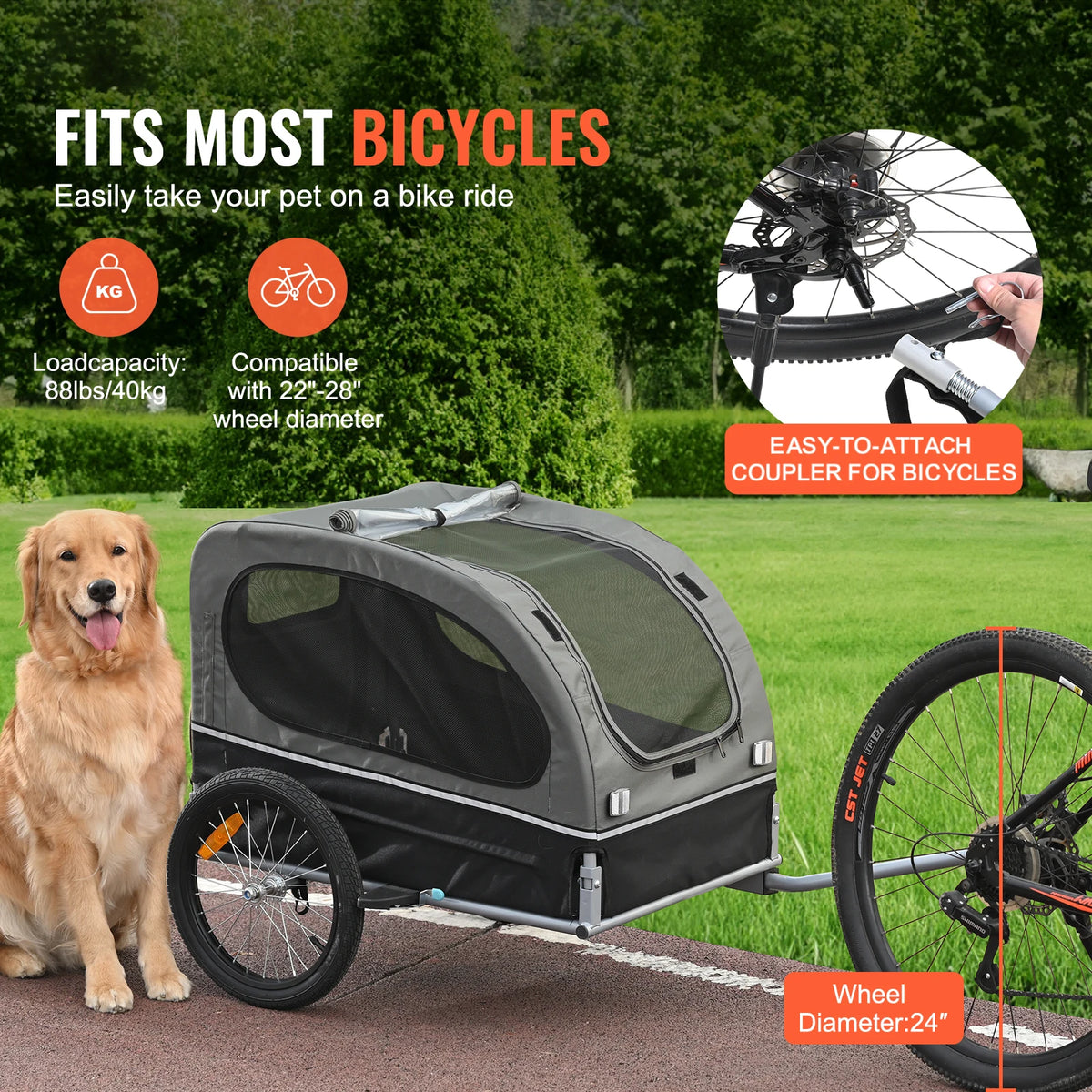 SucceBuy Collapsible Dog Bike Trailer Pet Carrier with Wheels