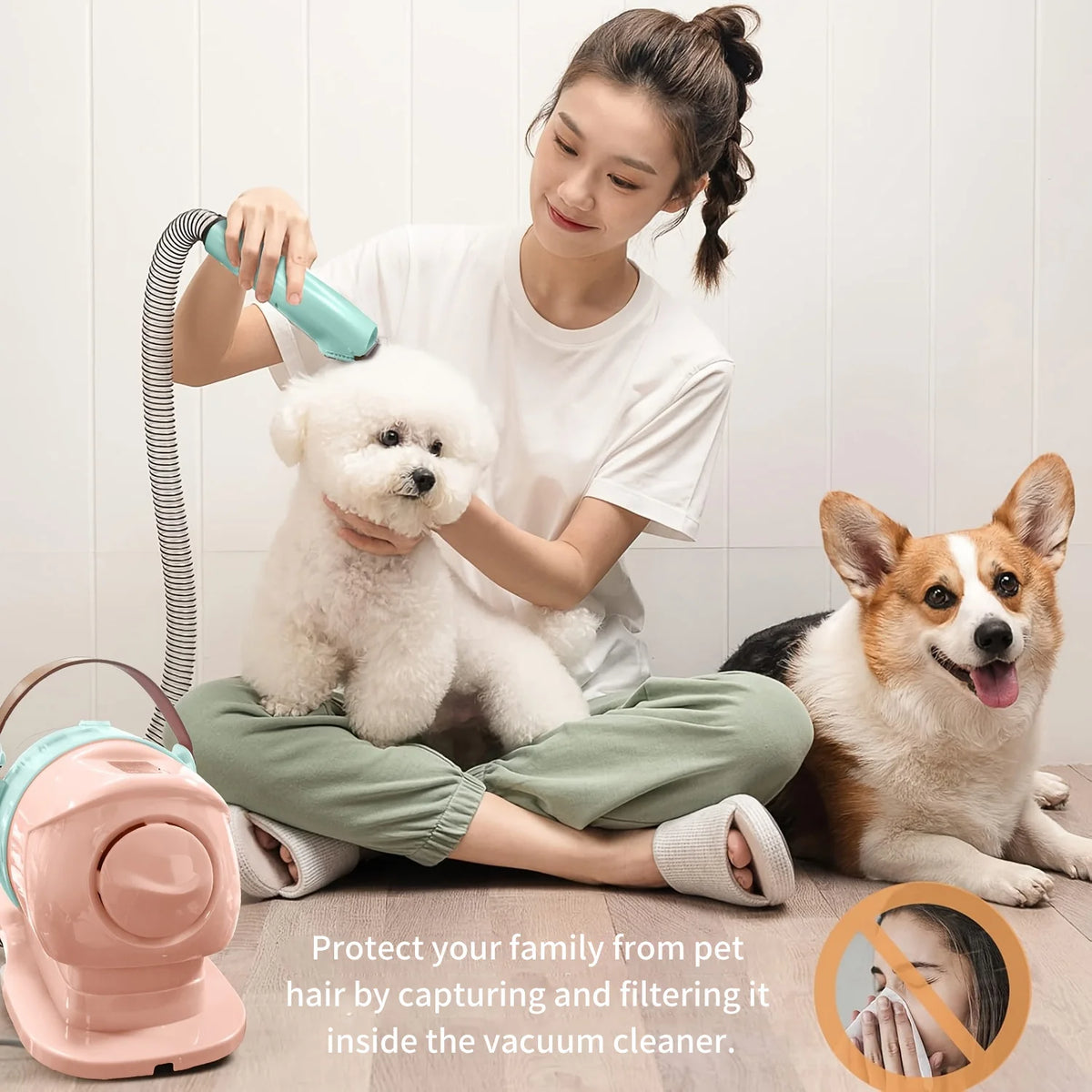 Pet Grooming Vacuum Kit With Clipper For Dogs And Cats