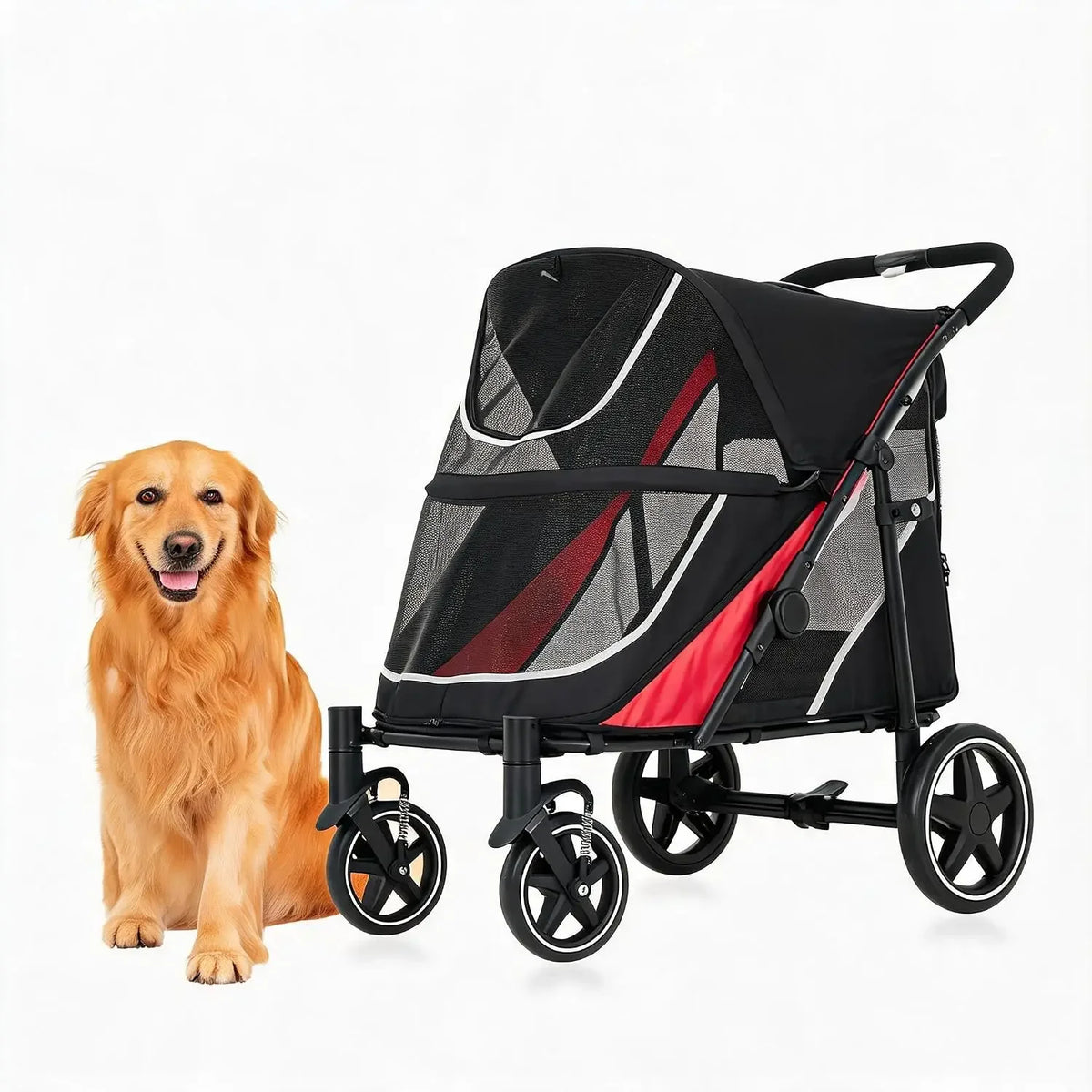 Garvee Foldable Pet Stroller With Mesh Ventilation And Removable Bed
