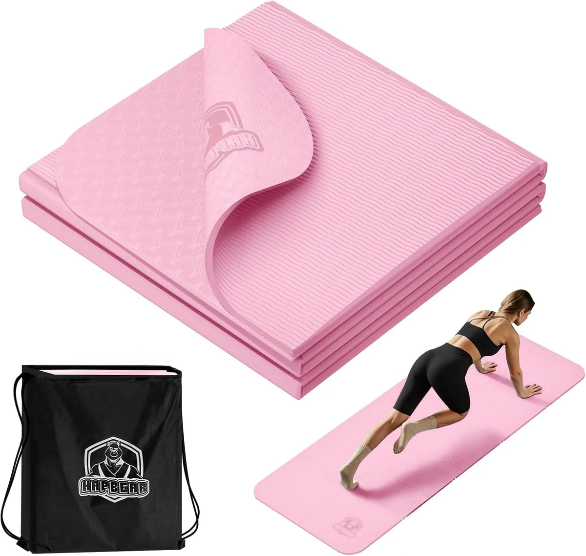 HAPBEAR Foldable TPE Yoga Mat Non Slip Portable Travel Fitness