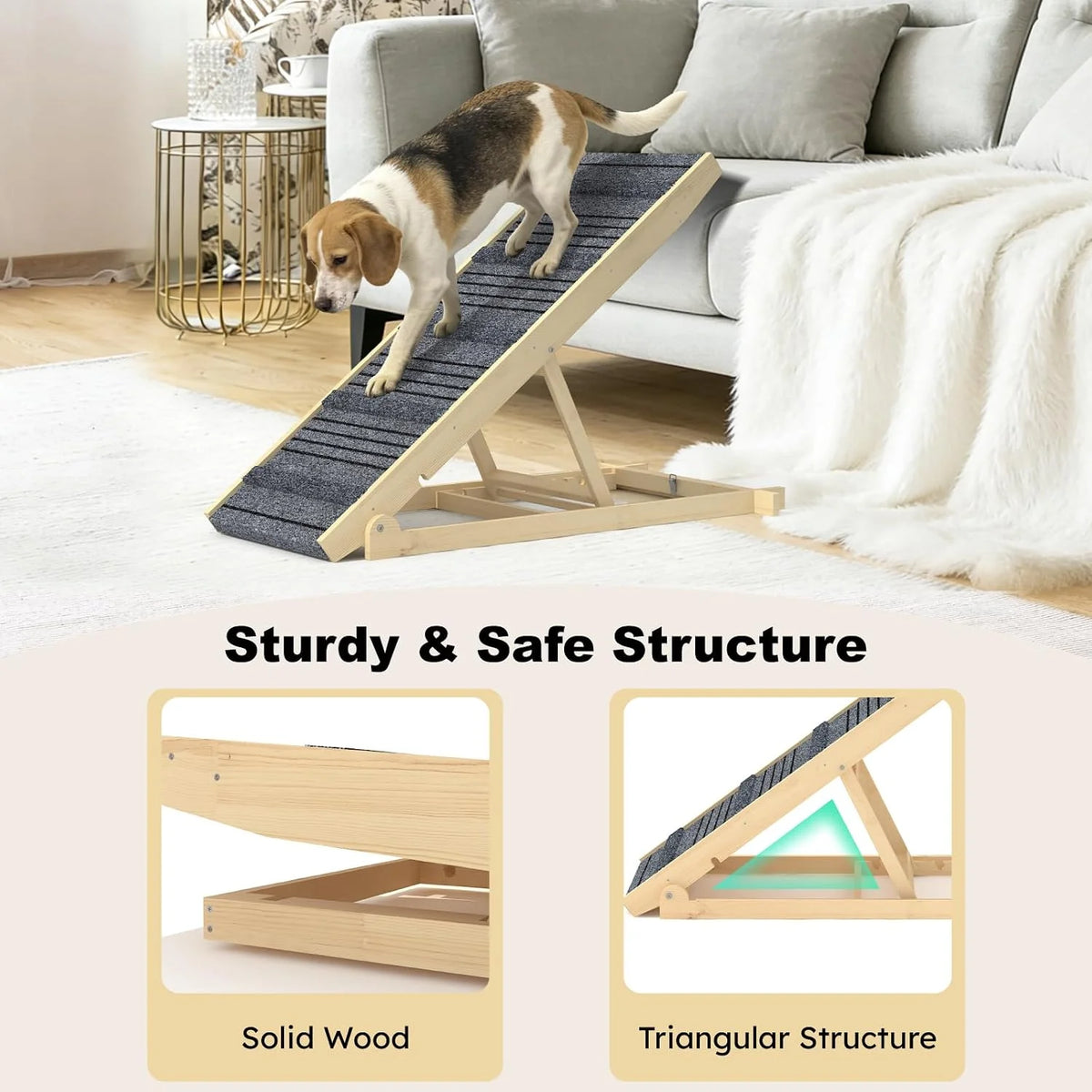 EVOKEDEN Adjustable Wood Folding Pet Ramp For Beds And Furniture