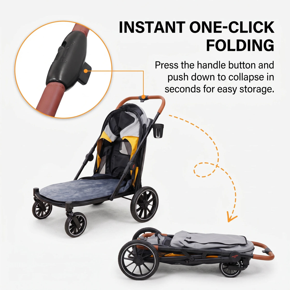 BingoPaw Foldable Dog Stroller with Dual Entry and Shock Absorption